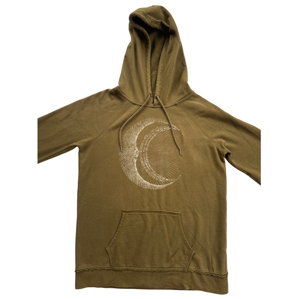 Volcom Graphic Hoodie Women Medium Olive Green Excellent Celestial Moon Pullover - Picture 4 of 12